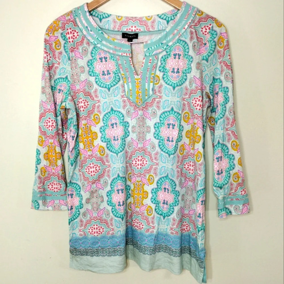 Talbots Moroccan Medallion Split Neck Tunic - Picture 1 of 4